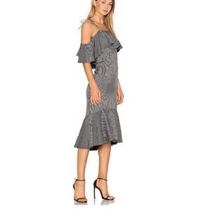 Amur Francesca Women Black White Satin Stripes Cold Shoulder Ruffle Dress Sz 6